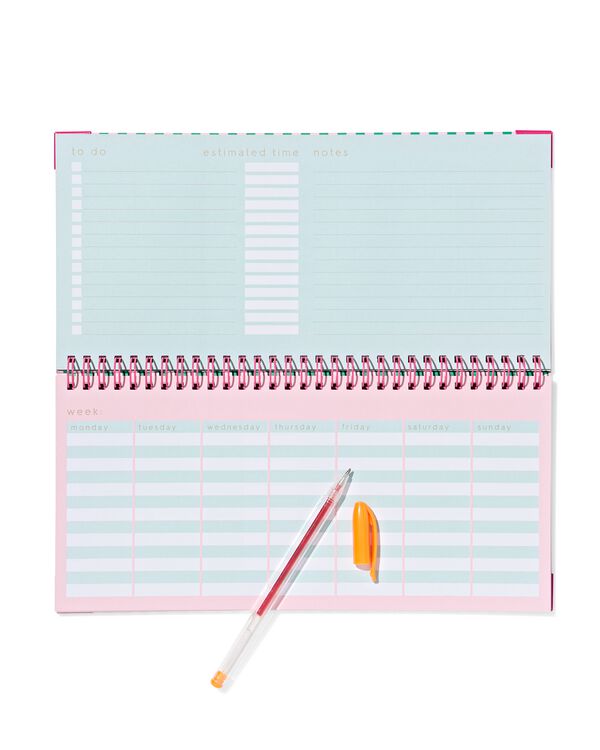 weekplanner 27x14cm groen-roze - 14100237 - HEMA