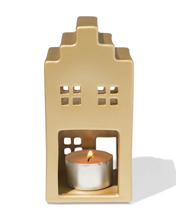 Teelichthalter, 7 &times; 14,3 cm, Keramik, Haus, gold - 25100322 - HEMA
