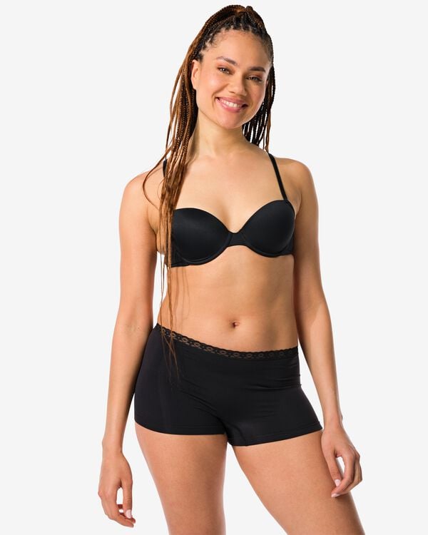 damesboxer naadloos micro met kant zwart zwart - 1000002002 - HEMA