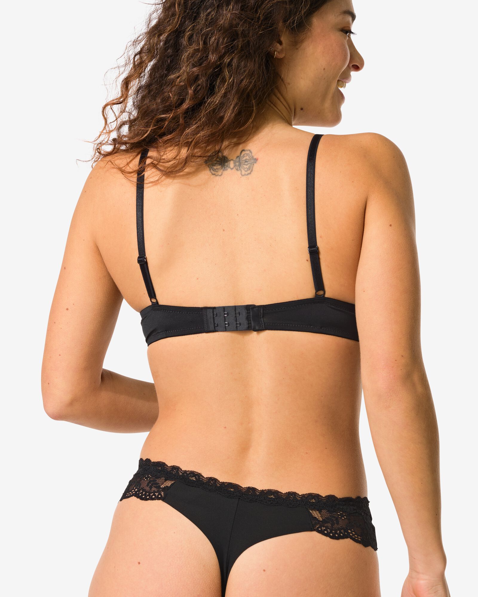 Damen-String aus Mikrofaser mit Spitze schwarz - 19650105BLACK - HEMA