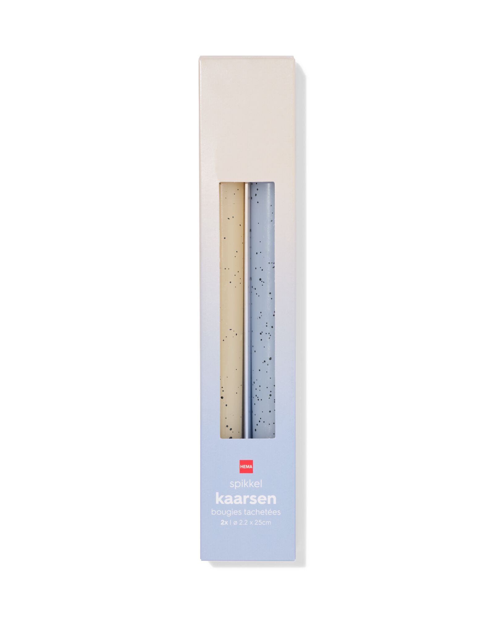 bougies longues ⌀2,2x25cm moucheture ivoire-bleu clair - 2 pi&egrave;ces - 13506159 - HEMA