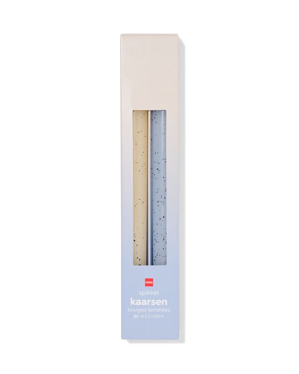 bougies longues ⌀2,2x25cm moucheture ivoire-bleu clair - 2 pi&egrave;ces - 13506159 - HEMA