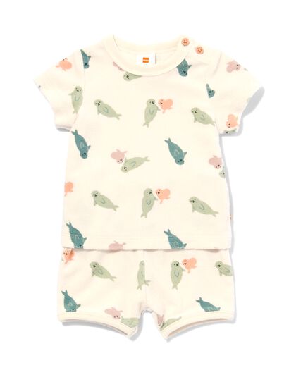 baby kledingset shirt en broek badstof zeehonden ecru ecru - 1000030959 - HEMA