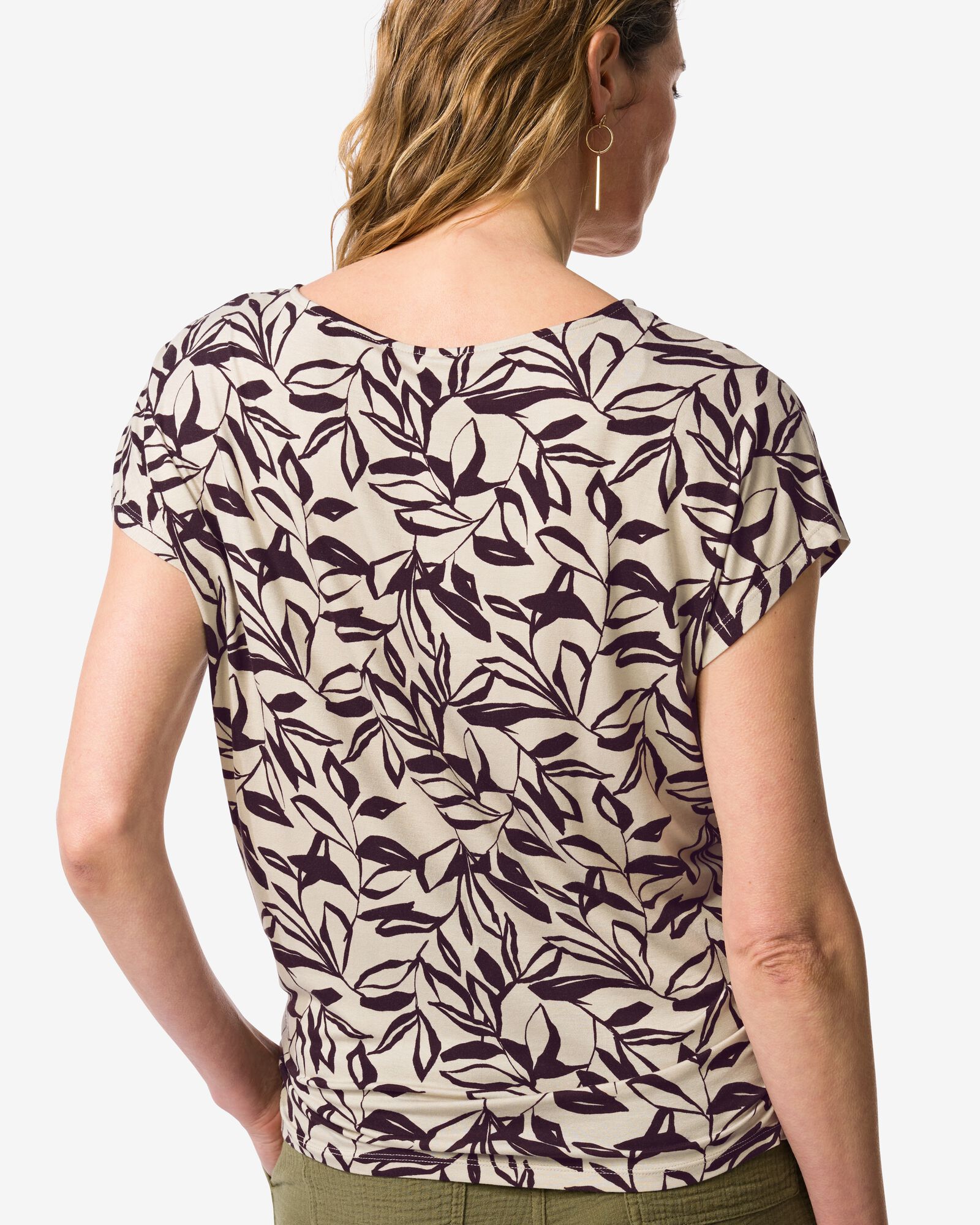 dames T-shirt Amelie jersey bladeren zand zand - 36303770SAND - HEMA
