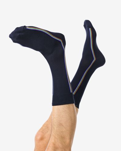 chaussettes homme avec coton rayure latérale bleu foncé 39/42 - 4152686 - HEMA