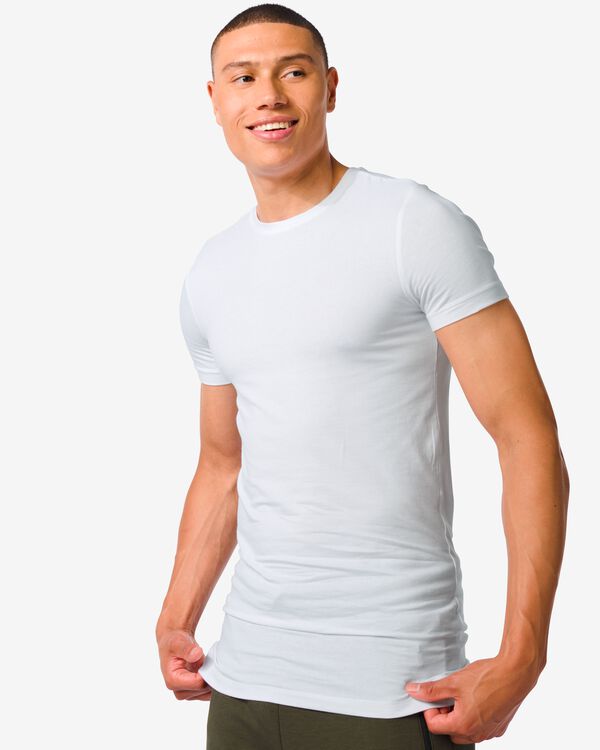 Herren-T-Shirt, Slim Fit, extralang, Bambus wit wit - 1000016218 - HEMA