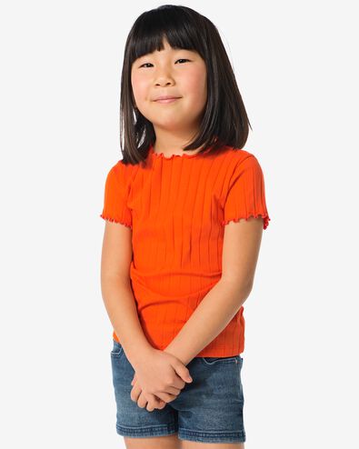 t-shirt enfant avec côtes orange 122/128 - 30839983 - HEMA