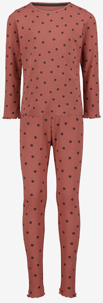 pyjama enfant côtelé à pois marron 134/140 - 23030066 - HEMA