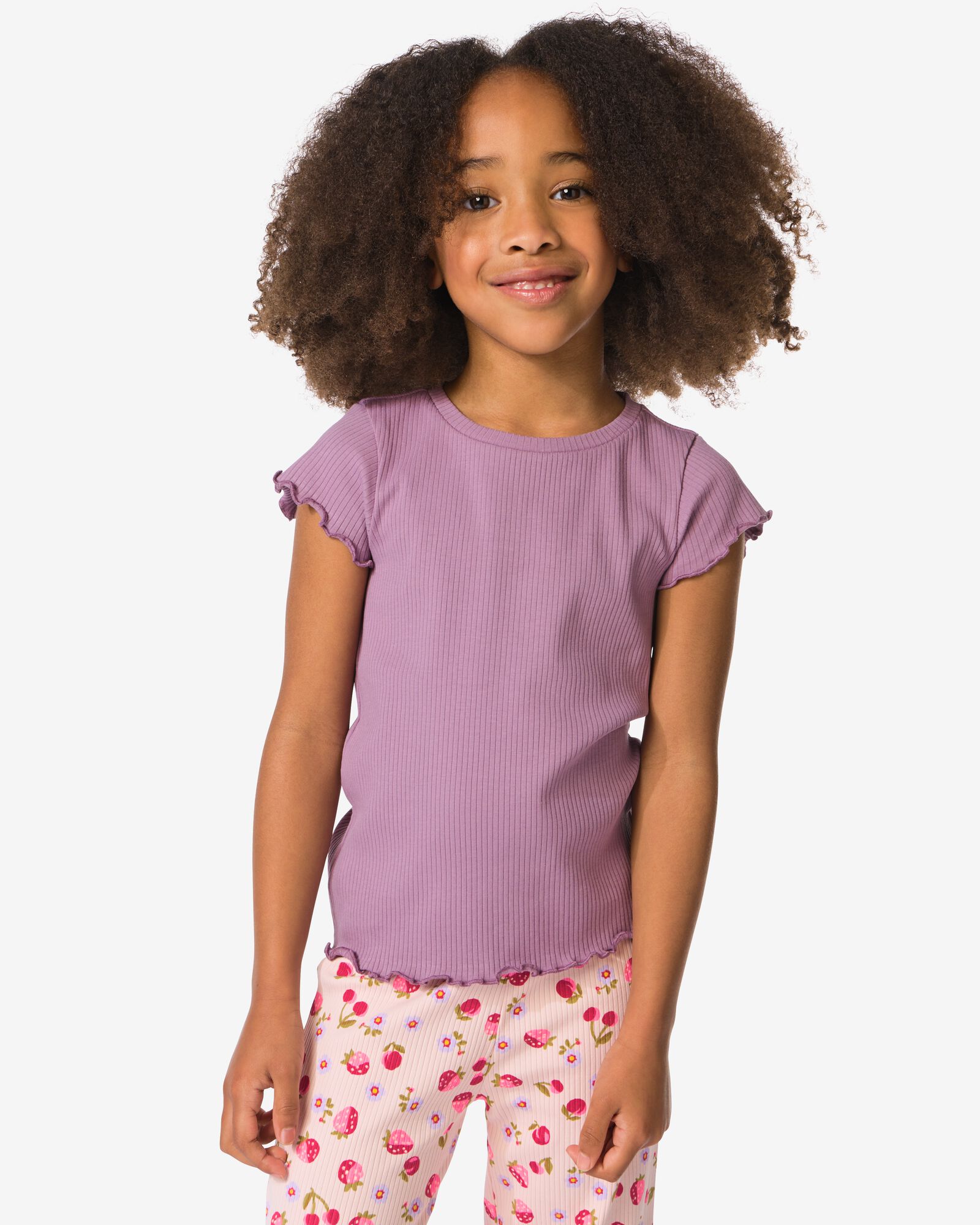 Kinder-T-Shirt, gerippt dunkellila dunkellila - 30846426DARKPURPLE - HEMA