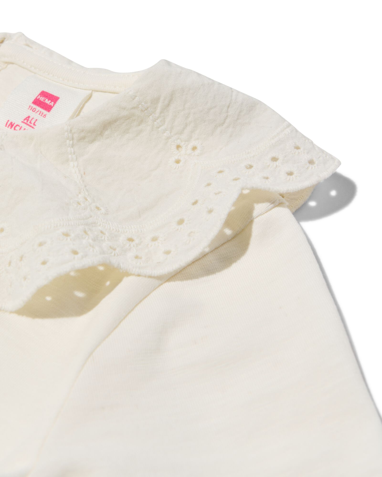 Kinder-T-Shirt mit besticktem Kragen gebroken wit - 1000030007 - HEMA