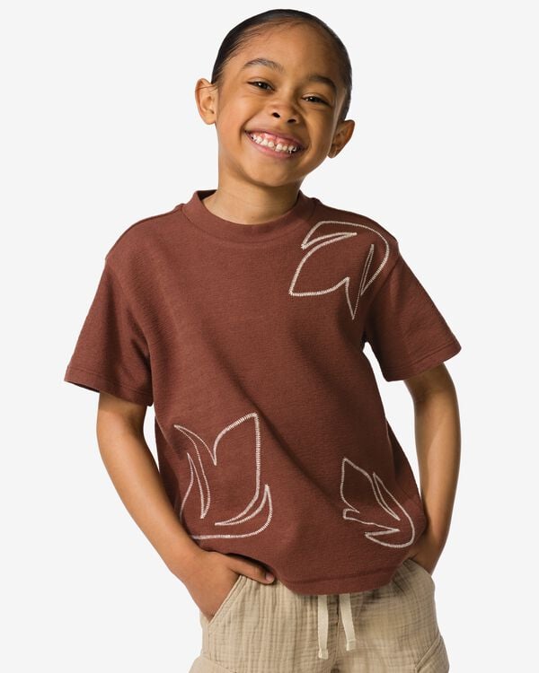 t-shirt enfant feuilles marron marron - 30721004BROWN - HEMA
