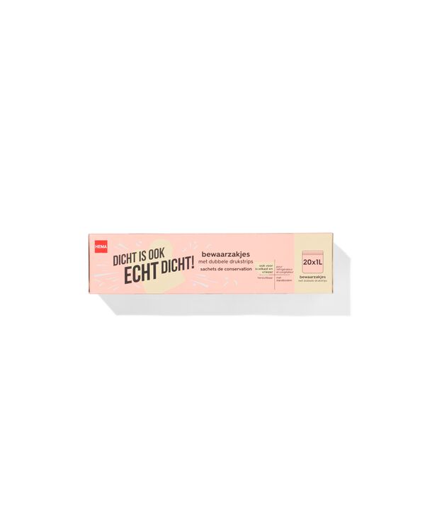 hersluitbare zakjes 1L drukstrips en standbodem - 20 stuks - 20510086 - HEMA