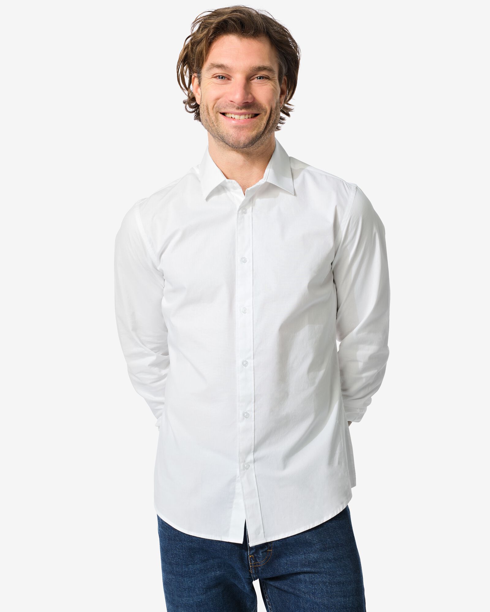 Herren-Oberhemd, Baumwolle/Elasthan wei&szlig; - 1000029769 - HEMA