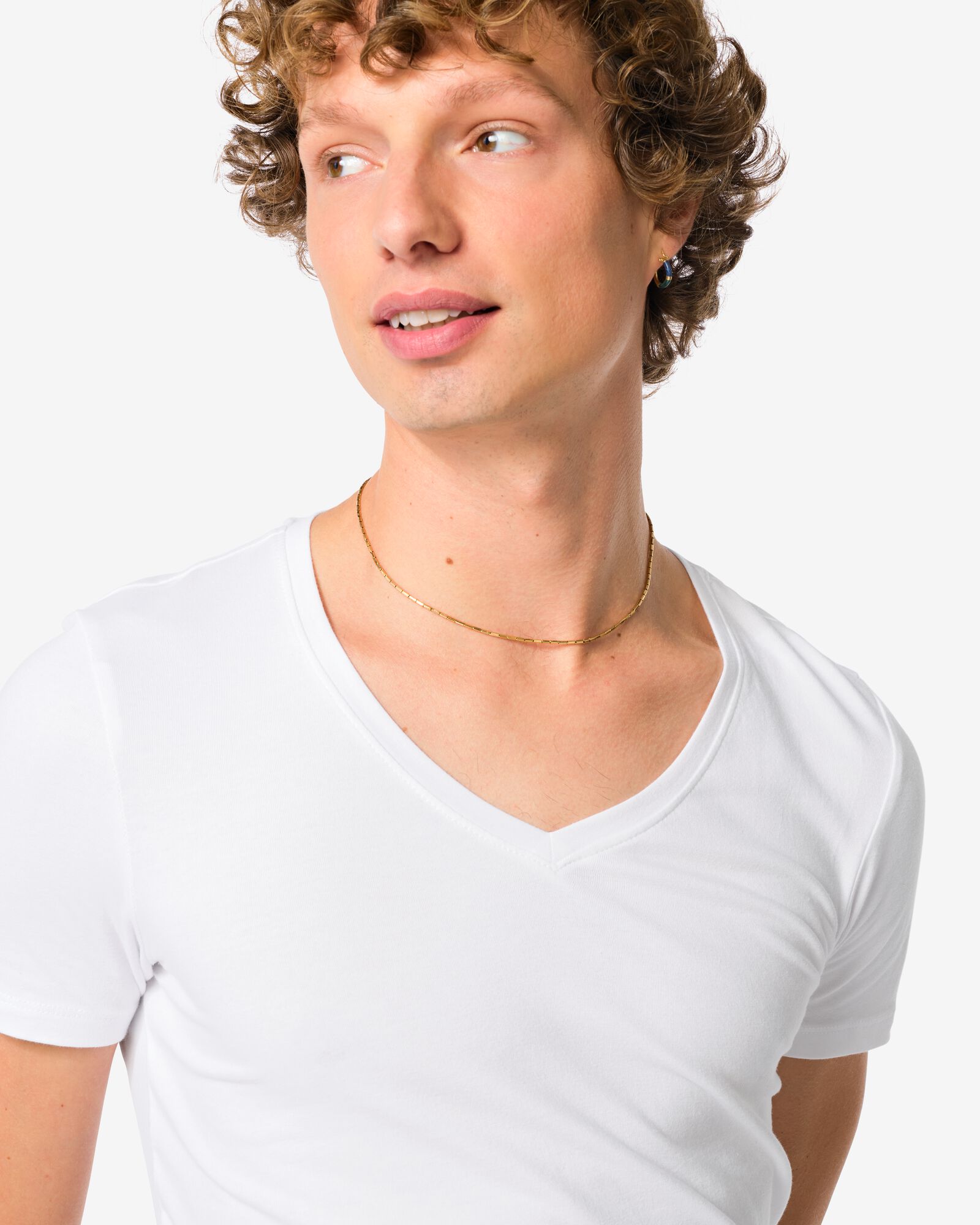 heren T-shirts slim fit diepe v-hals - 2 stuks wit wit - 34290660WHITE - HEMA