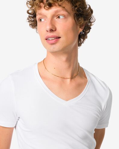 heren T-shirts slim fit diepe v-hals - 2 stuks wit wit - 34290660WHITE - HEMA