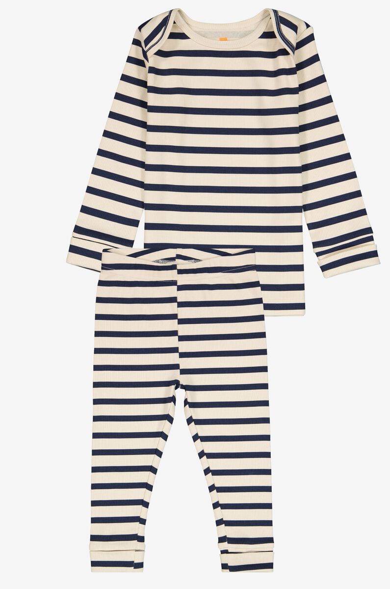 meegroei baby pyjama rib strepen beige 74/86 - 33384021 - HEMA