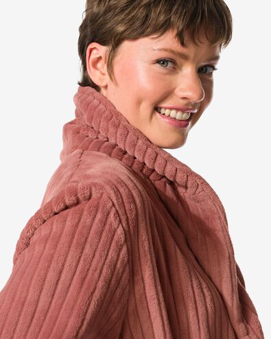 dames badjas rib fleece middenbruin - 23401200MIDBROWN - HEMA