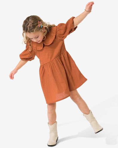 kinderjurk A-lijn geborduurd bruin bruin - 30847300BROWN - HEMA