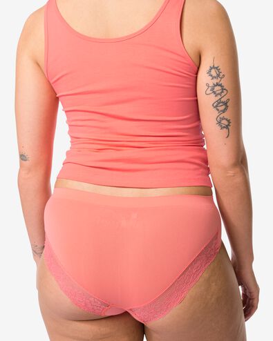 culotte hipster femme sans coutures microfibre avec dentelle rose corail - 19610955CORALPINK - HEMA