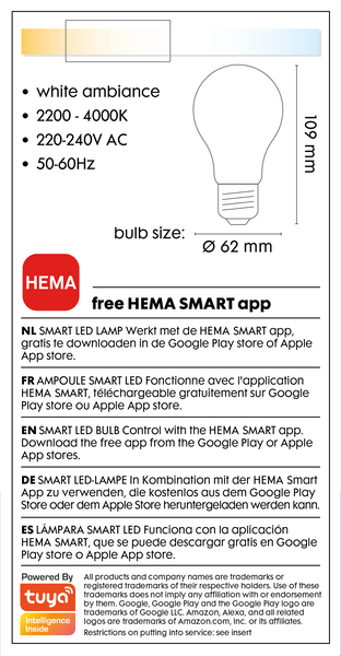 Tweede leerjaar advocaat Baron smart LED lamp peer E27 - 9W - 806 lm - wit - HEMA