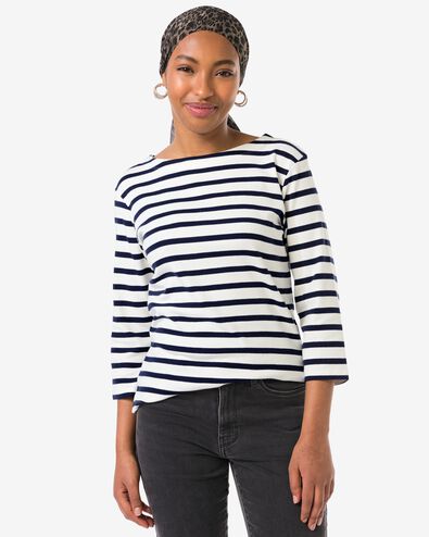 dames T-shirt Cara jersey strepen donkerblauw - 36302280DARKBLUE - HEMA