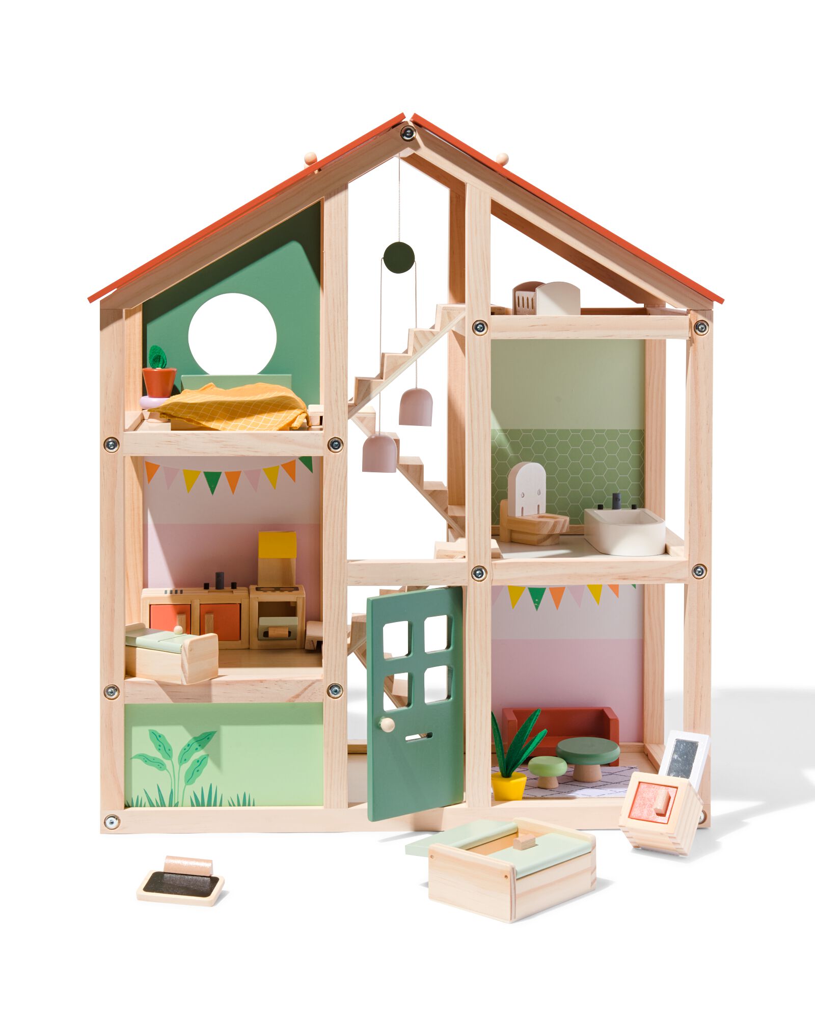 maison de poupée en bois avec meubles 52x24x61.5 - 15130173 - HEMA