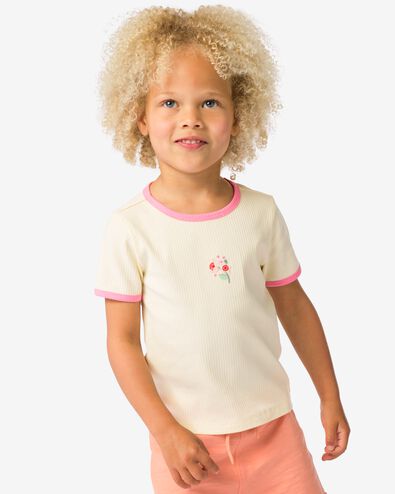 Kinder-T-Shirt, gerippt, Blumen ecru - 30816502ECRU - HEMA