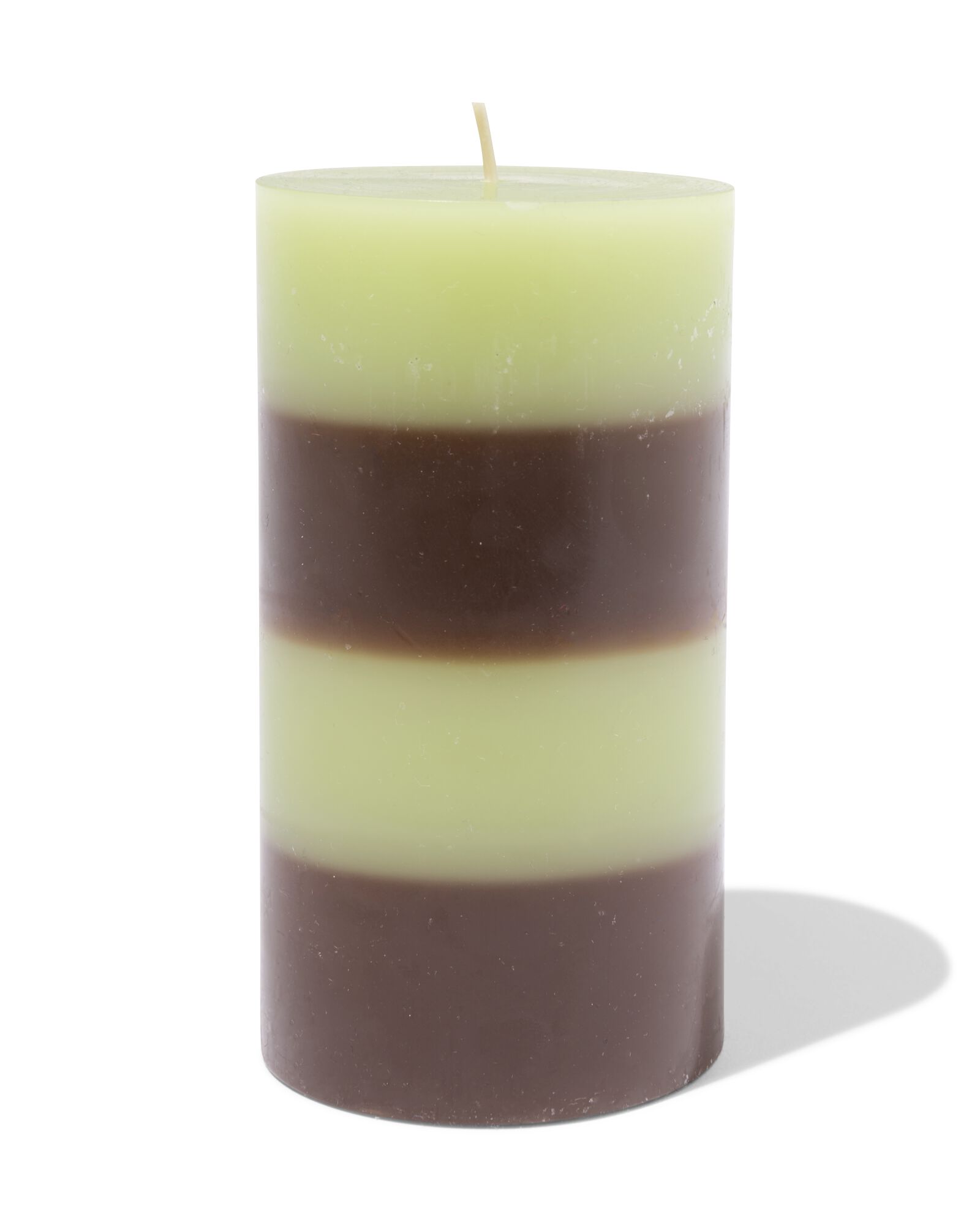 bougie pilier ⌀7x13cm rayures marron-vert - 13506165 - HEMA