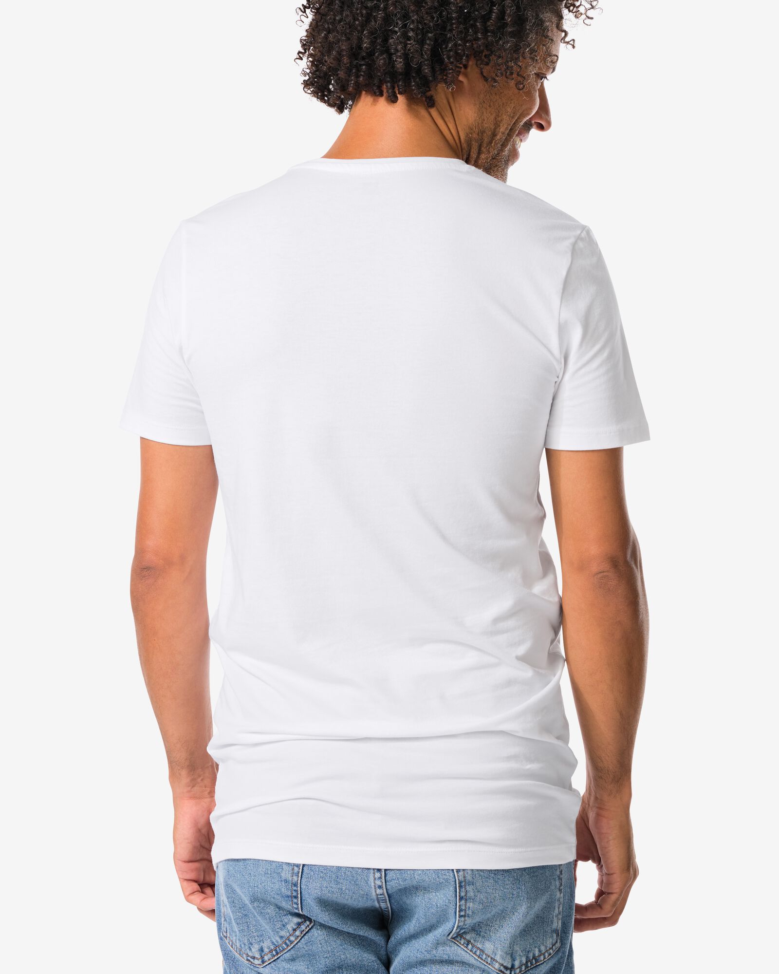 heren T-shirts slimfit o-hals extra lang - 2 stuks wit wit - 34290580WHITE - HEMA