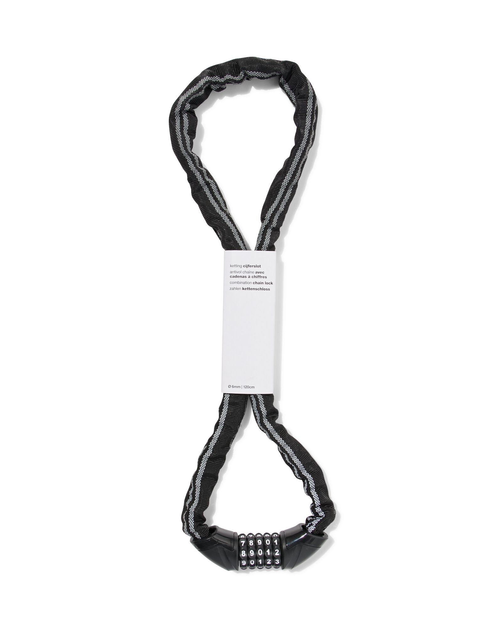 cha&icirc;ne antivol avec cadenas &agrave; chiffres 120cm &Oslash;6mm noir - 41151004 - HEMA