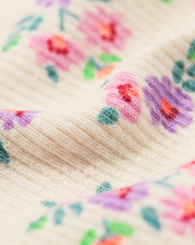 baby T-shirt rib bloemen ecru - 33019570ECRU - HEMA