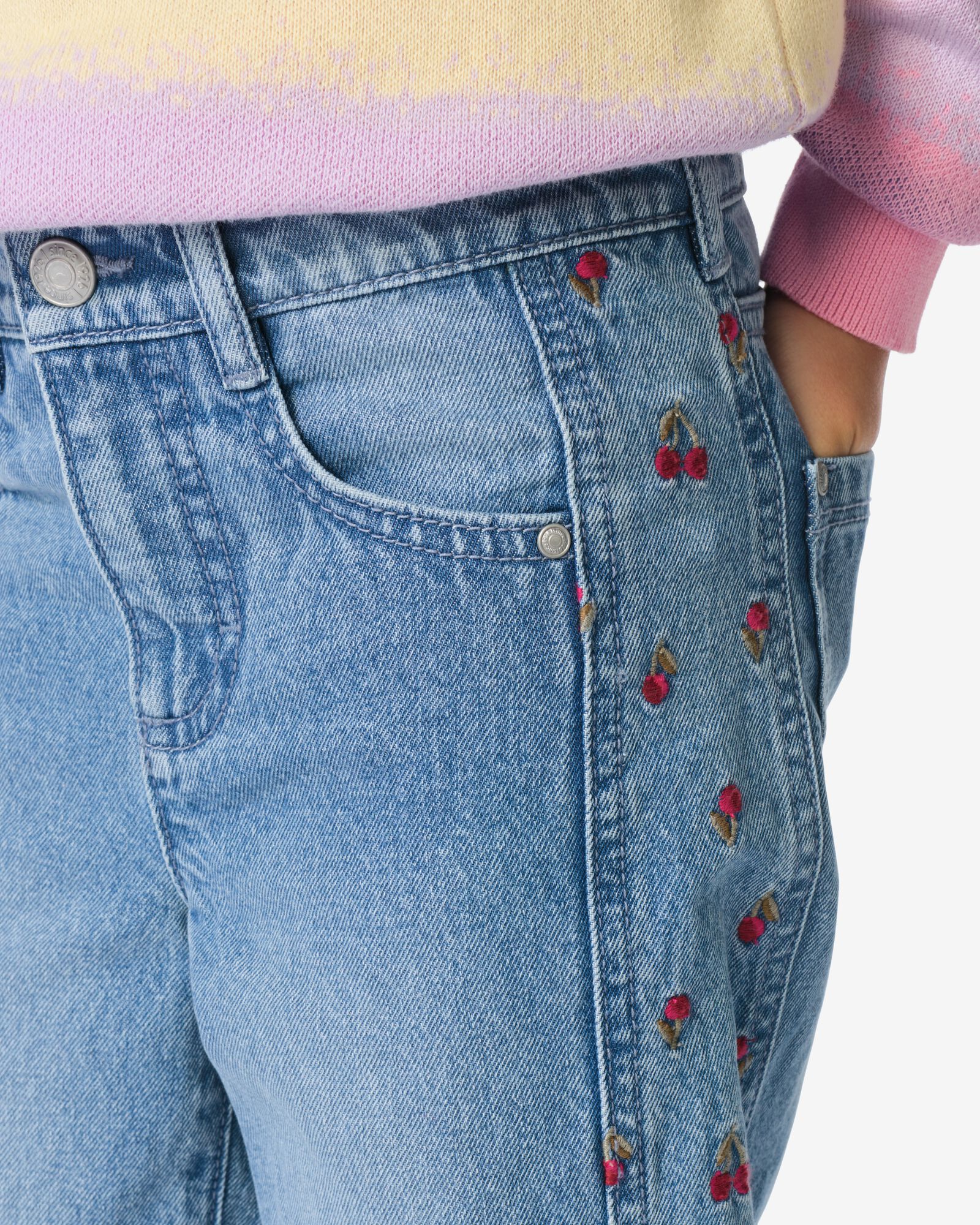 kinderjeans wijd fruitprint middenblauw middenblauw - 30839004MIDBLUE - HEMA