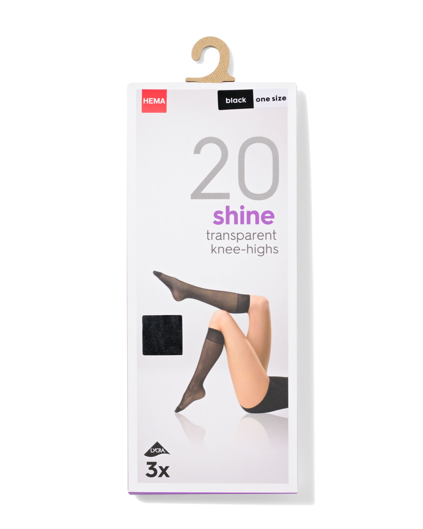 3er-Pack leicht gl&auml;nzende Kniestr&uuml;mpfe, 20 Denier schwarz one size - 4022531 - HEMA