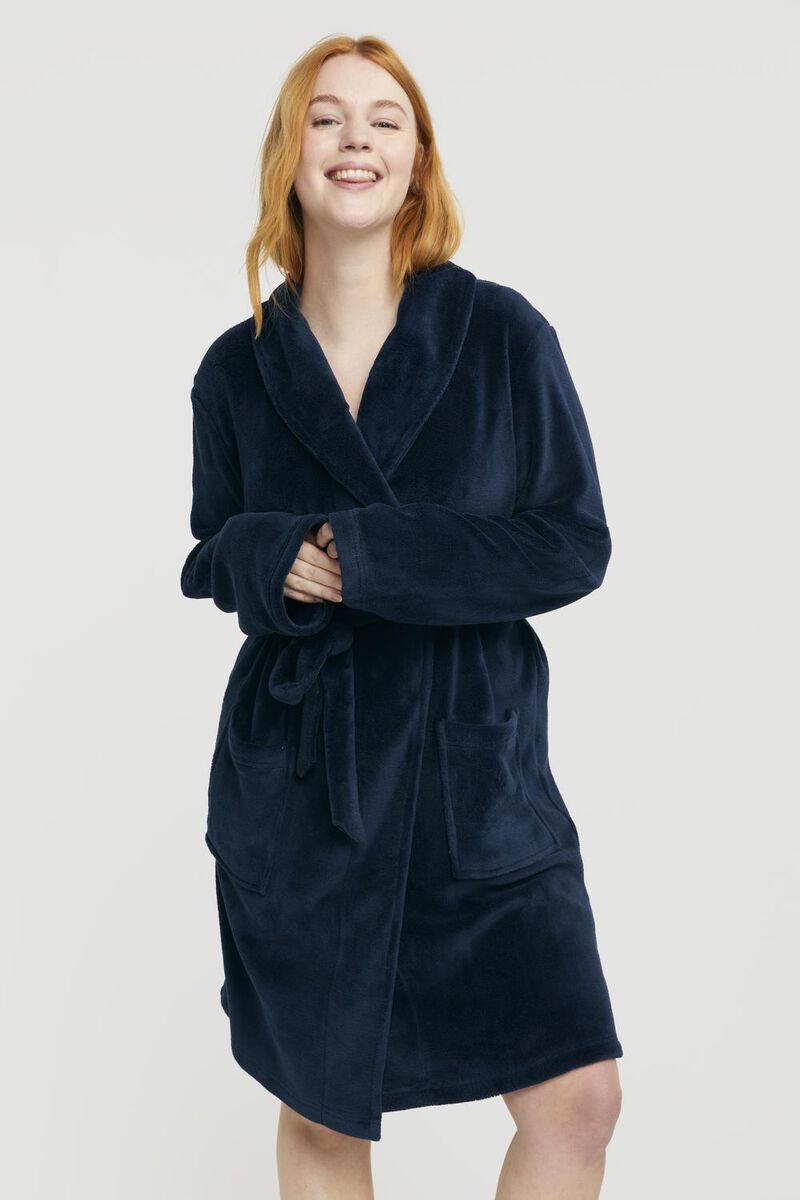 lood Vroegst Masaccio dames badjas fleece donkerblauw - HEMA