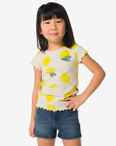 Kinder-T-Shirt, gerippt eierschalenfarben 98/104 - 30836242 - HEMA