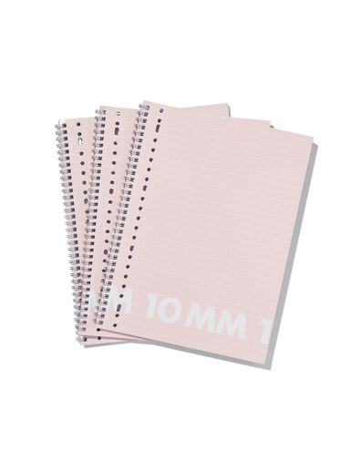 3er-Pack Collegeblocks, rosa, DIN A4, kariert (10 x 10 mm) - 14101645 - HEMA