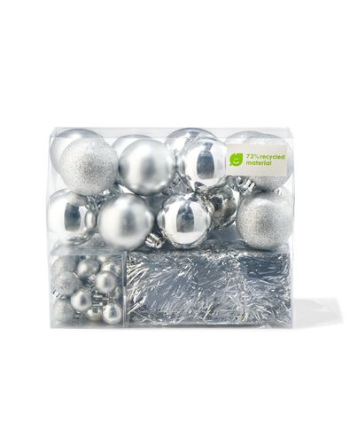 Weihnachtsbaumschmuck, recycelt, Kunststoff, silbern, 54-teilig - 25100930 - HEMA
