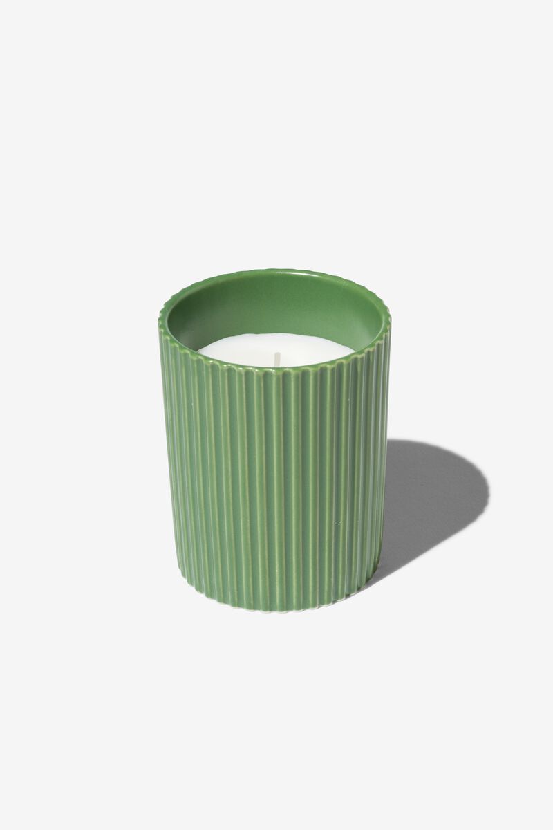 bougie dans un vase nervuré Ø7.5x10 vert - 13502860 - HEMA