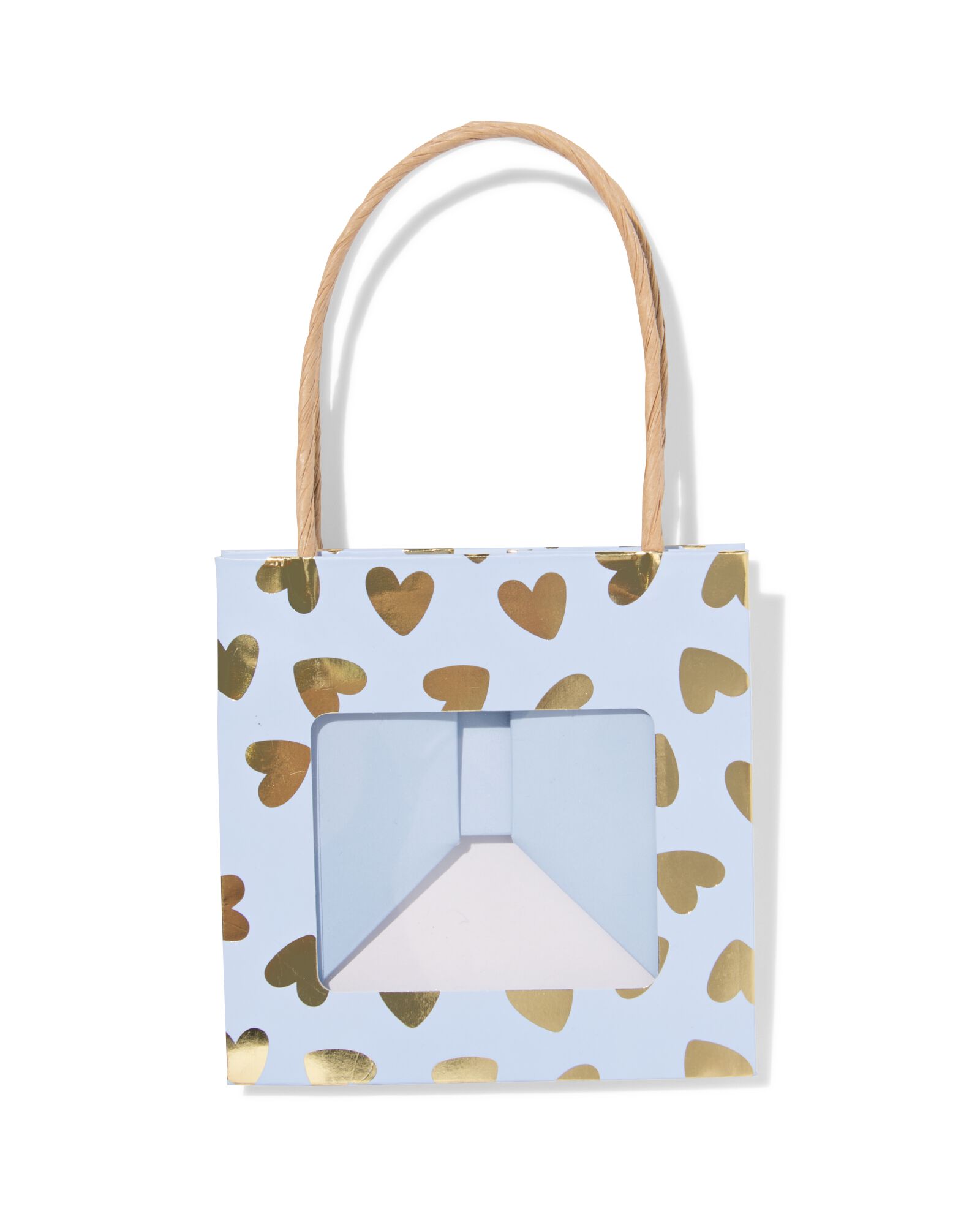 sac cadeau avec fen&ecirc;tre 10x11x11cm bleu c&oelig;urs dor&eacute; - 61100430 - HEMA