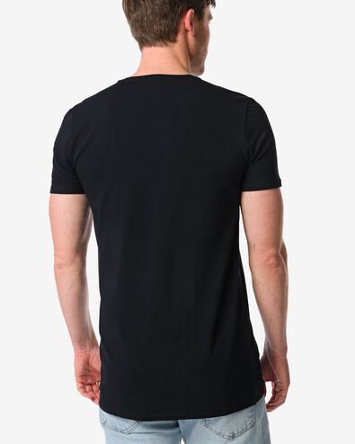 heren T-shirts slimfit v-hals extra lang - 2 stuks zwart zwart - 34290650BLACK - HEMA