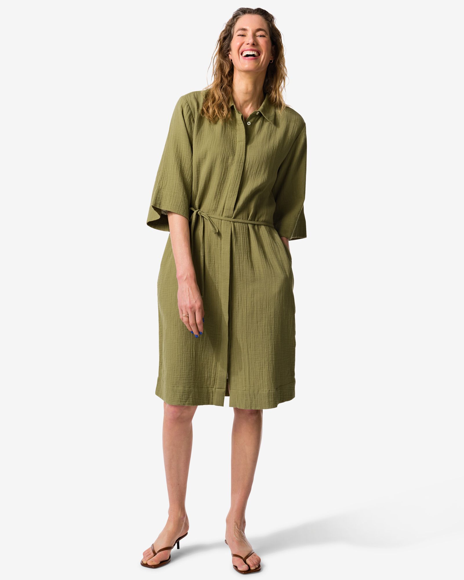 damesblousejurk Lynn regular fit mousseline groen groen - 36303890GREEN - HEMA