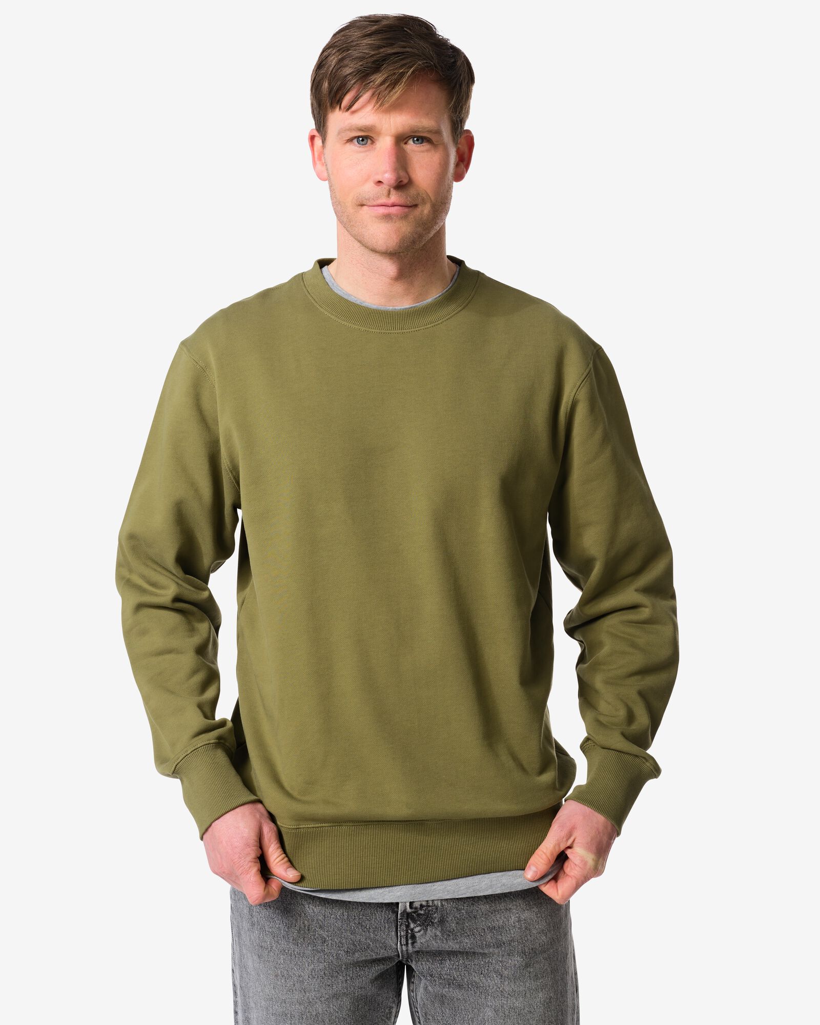 herentrui Daryl regular fit sweatstof middengroen middengroen - 2148100MIDGREEN - HEMA