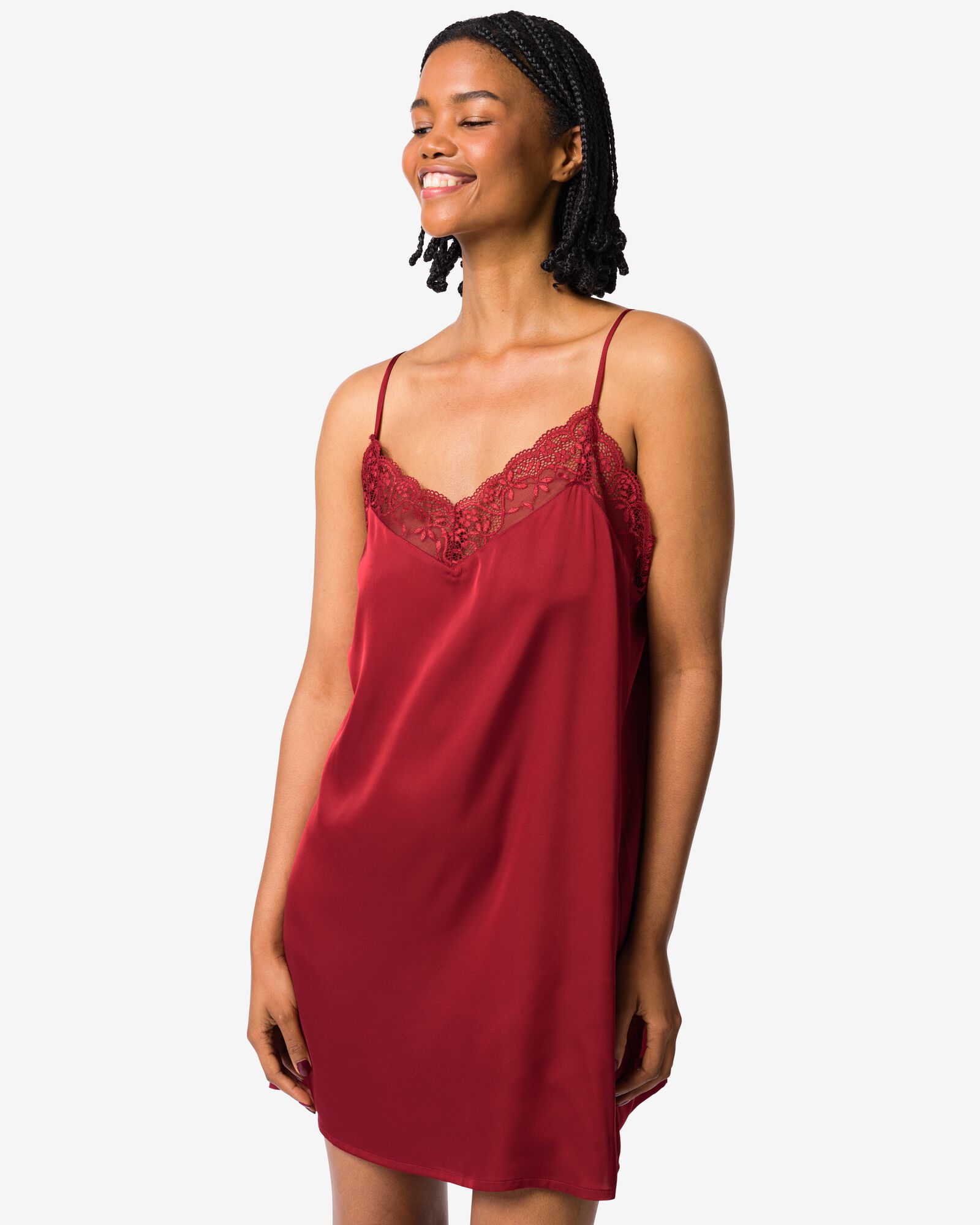 chemise de nuit femme en satin avec dentelle rouge - 23404614RED - HEMA