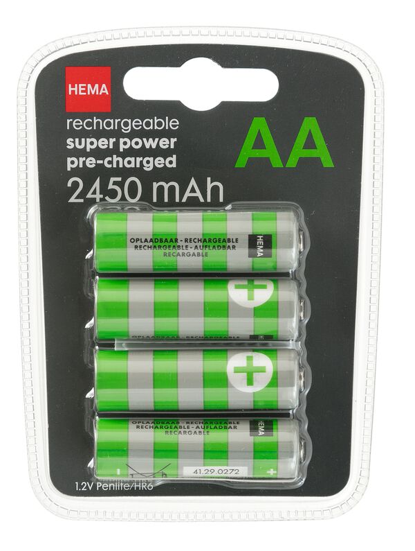 4 piles AA 2450mAh plus rechargeables - 41290272 - HEMA
