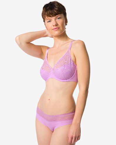 slip br&eacute;silien femme microfibre avec ceinture en dentelle violet violet - 19602675PURPLE - HEMA