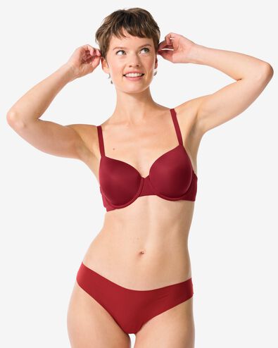 damesstring micro lasercut met kant donkerrood - 19661504DARKRED - HEMA