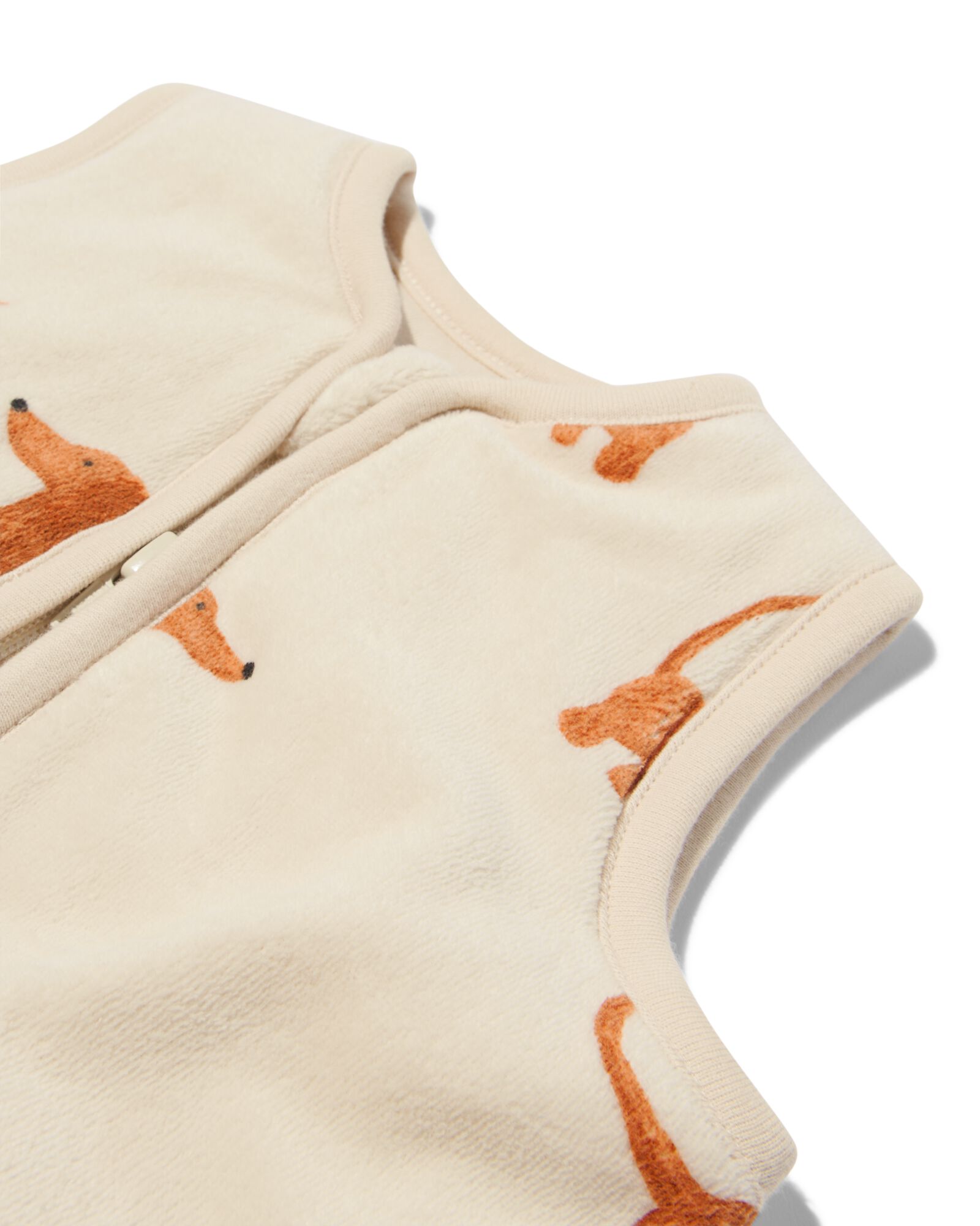 Baby-Schlafsack, &auml;rmellos, gef&uuml;ttert, Velours, Dackel eierschalenfarben - 1000032501 - HEMA