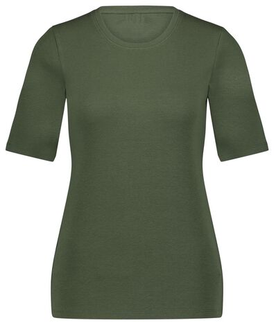 t-shirt femme côtelé vert - 1000024815 - HEMA