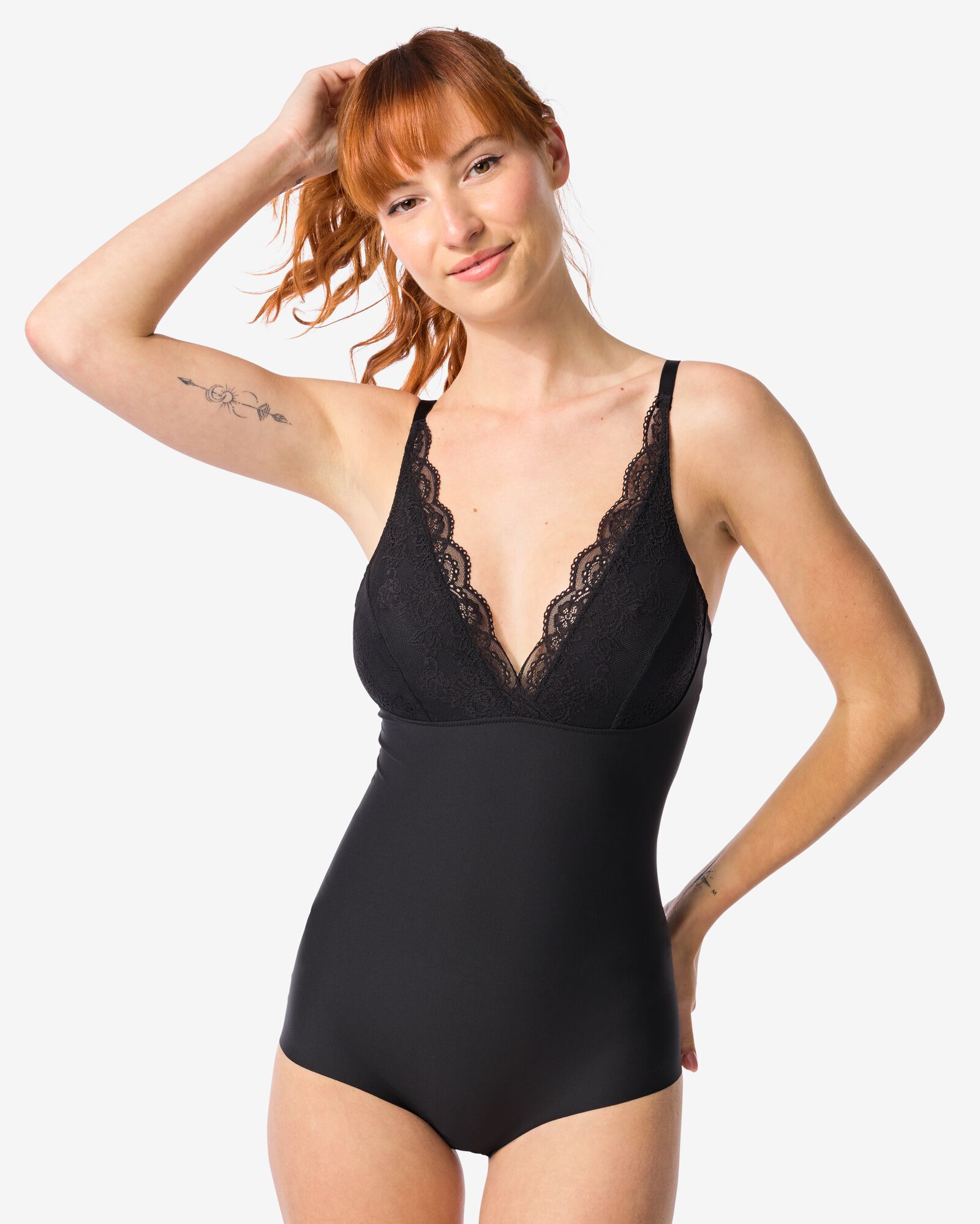 Figurfreundlicher Damenbody mit Spitze, mittelstark figurformend schwarz - 21550055BLACK - HEMA