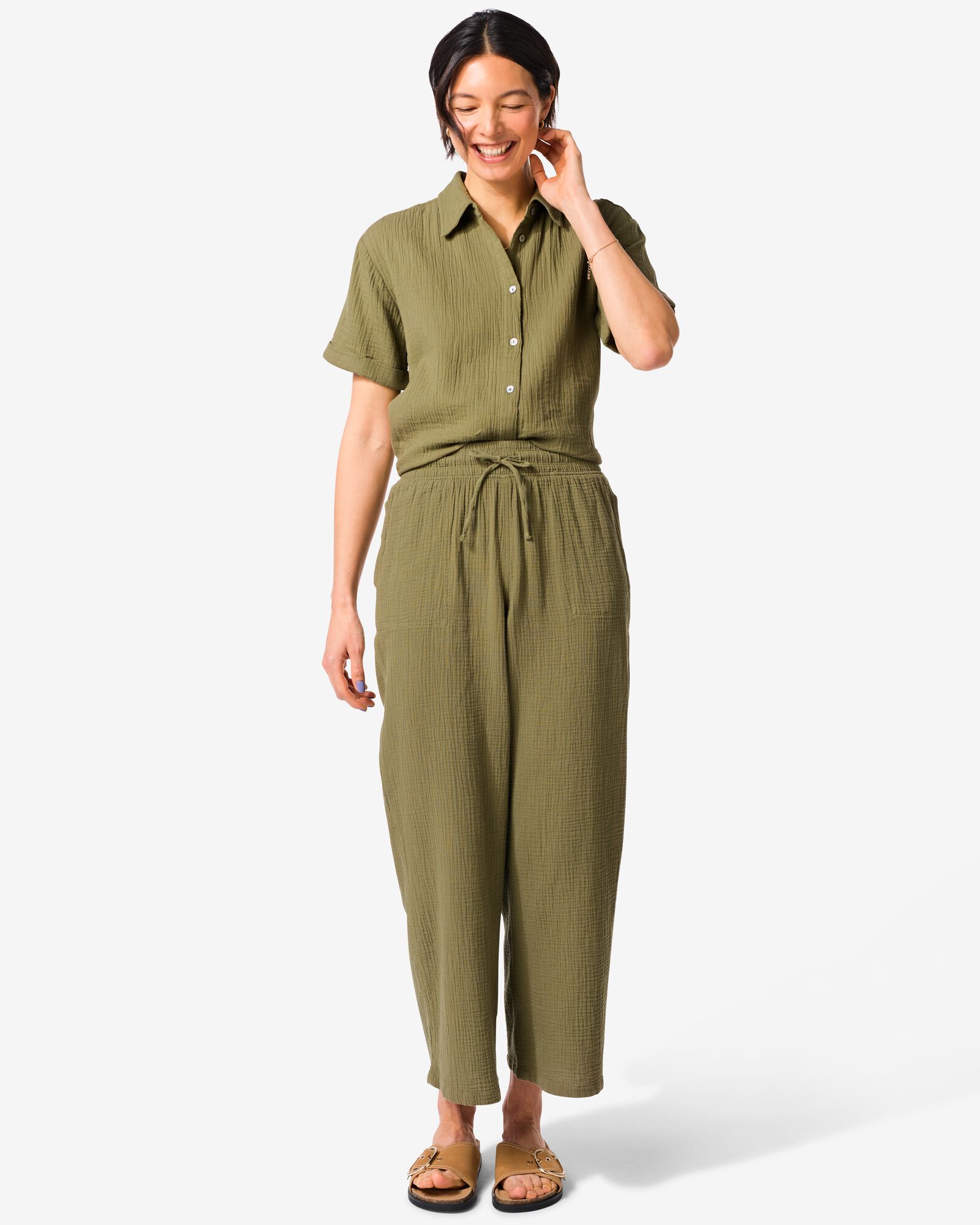 damesbroek regular fit mousseline groen groen - 36303920GREEN - HEMA